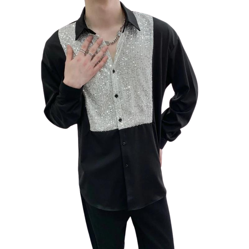 Chemise Noire Paillette Beige