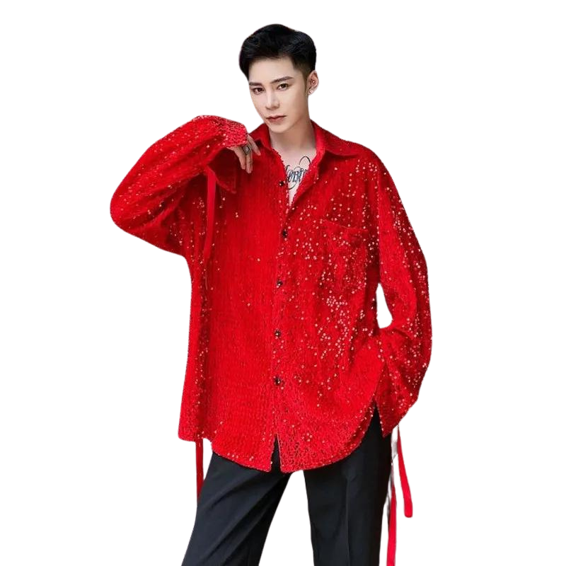 Chemise Rouge Paillette Homme Avec Sangles