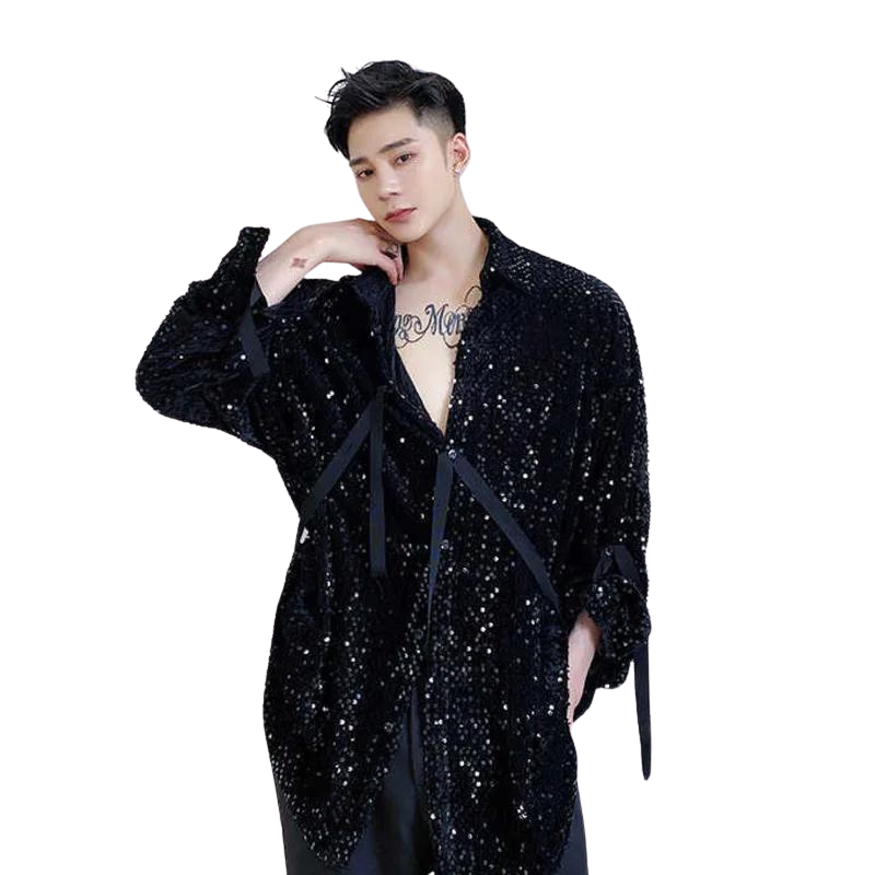 Chemise Noir  Paillette Homme Avec Sangles
