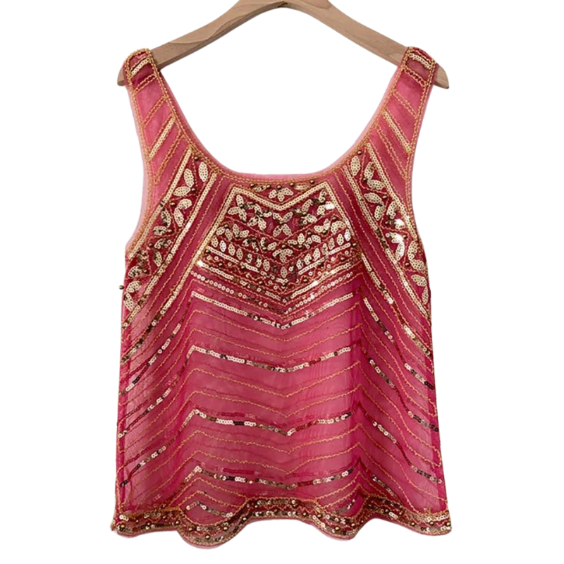 Top Paillette Transparent Femme Rose