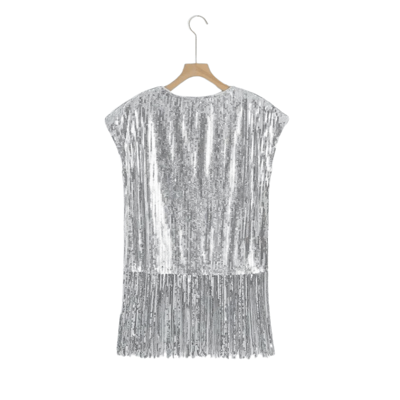 Débardeur Paillette Argent Femme