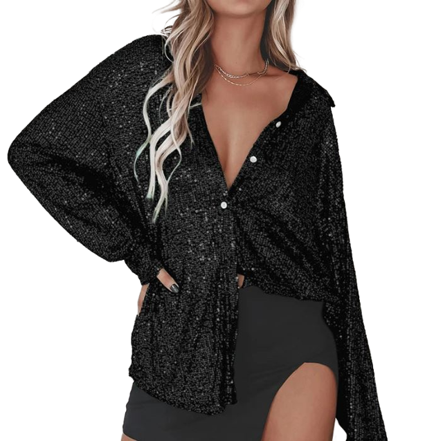 chemise paillette femme noir