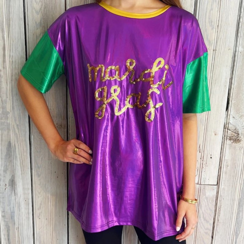 T-Shirt Mardi Gras Violet Vert