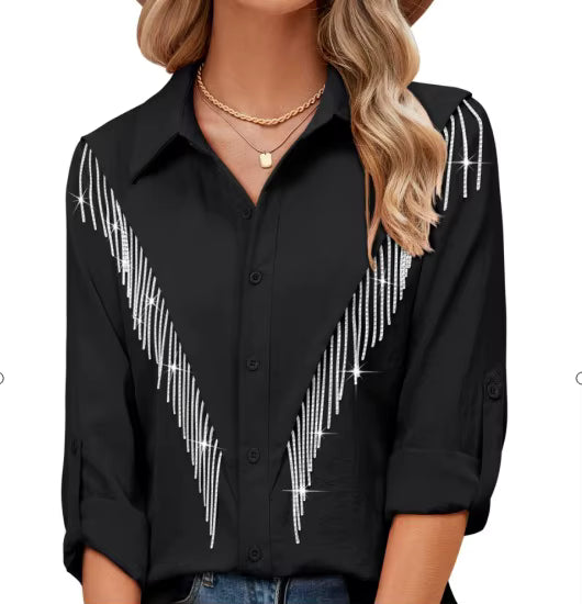 Chemise Noir Femme Avec Franges Strass