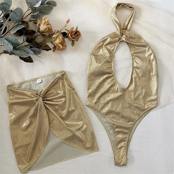 Maillot de Bain Une Pièce Pailleté Doré