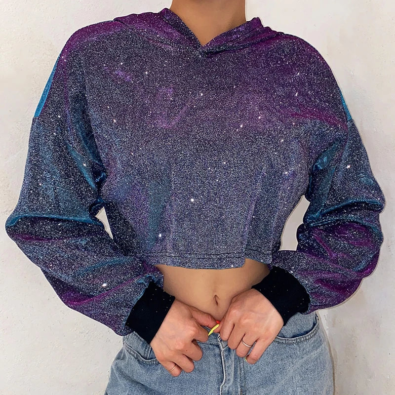 Sweat Top Crop Pailleté Gris