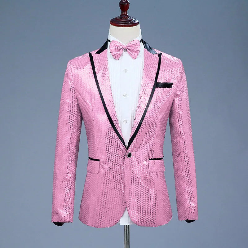 Veste Costume Paillette Pour Homme rose