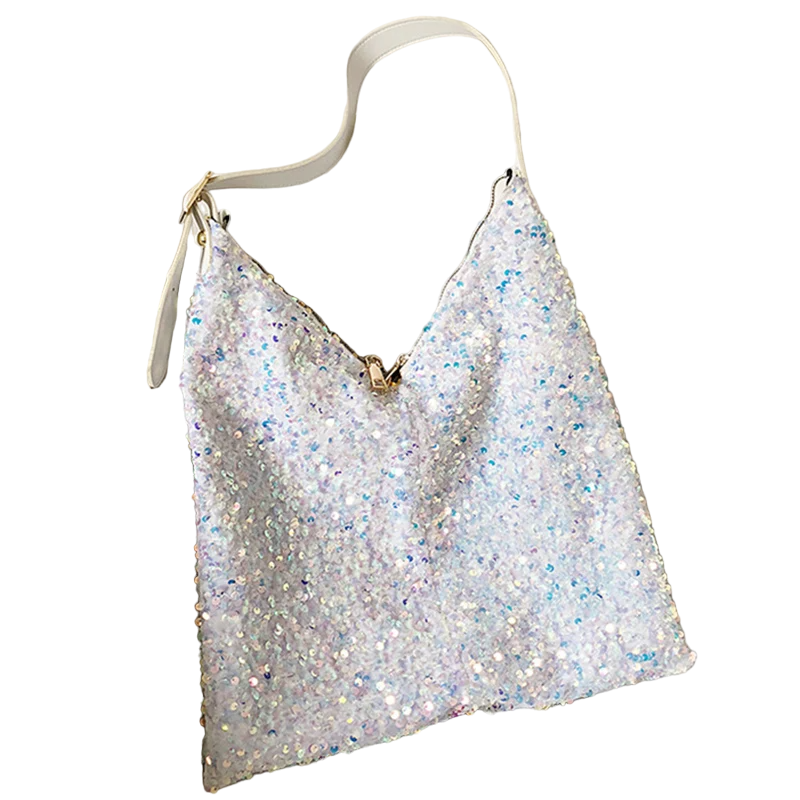 Sac Paillette Fourre Tout Bandoulière Blanc