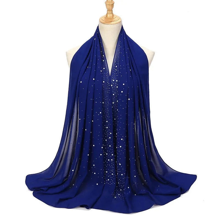 Echarpe Mousseline Soie Strass Femme Bleu foncé