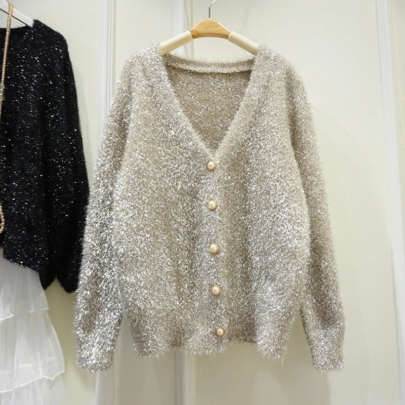 Cardigan Doré Paillette Brillant Femme