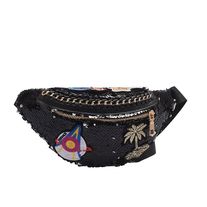 Sac Banane Paillette Brodé Noir