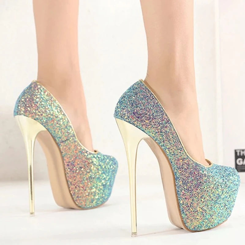 Escarpin Talon Haut Paillette Strass Paillettes Strass Paillettes