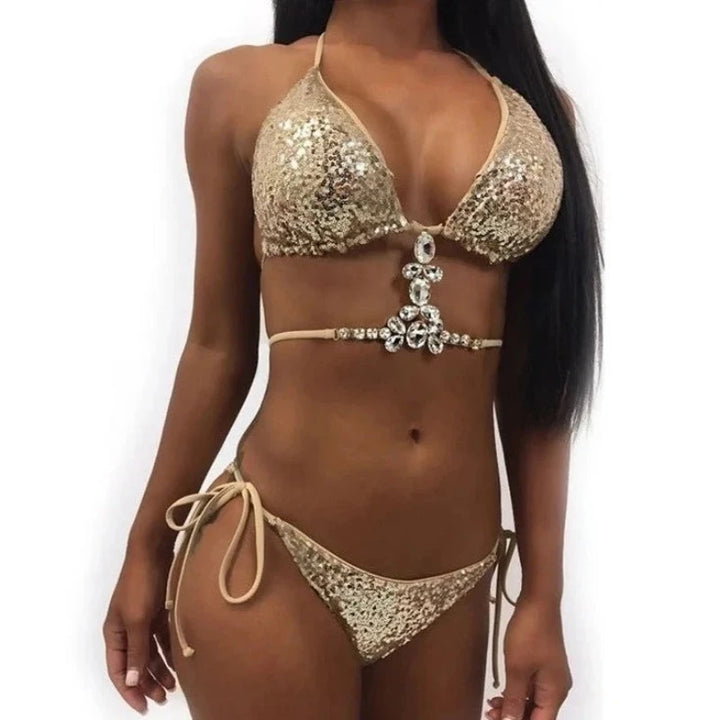 Maillot de Bain Pailleté 2 Pièces or