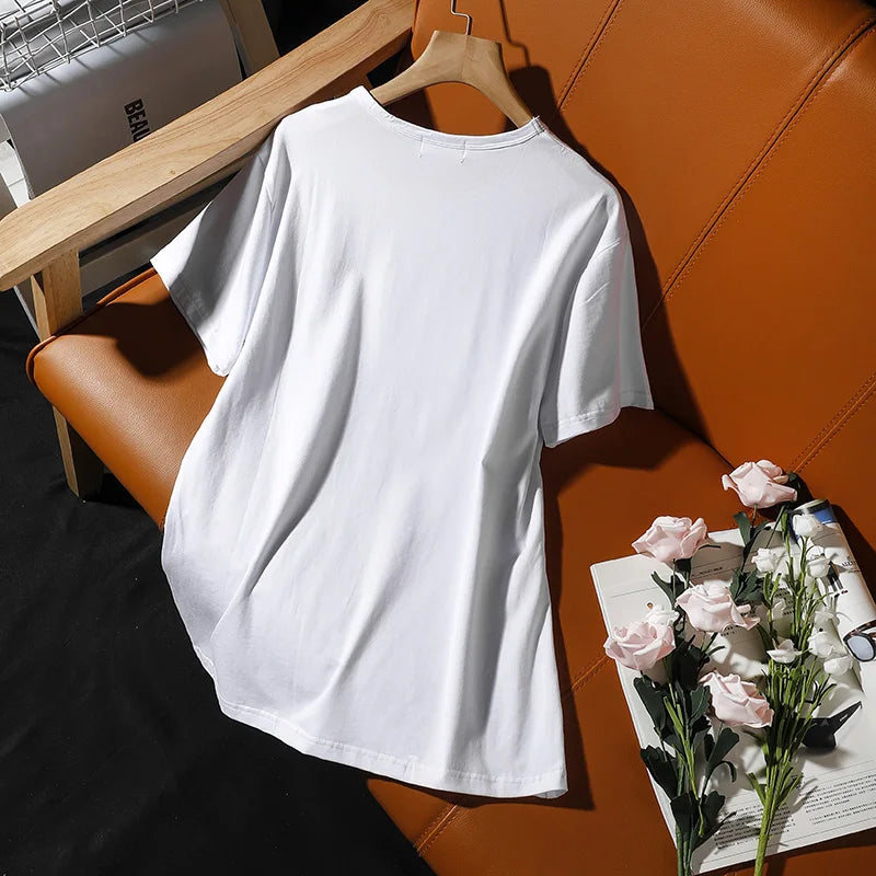 T-Shirt Blanc A Paillette Drapeau Américain Dos