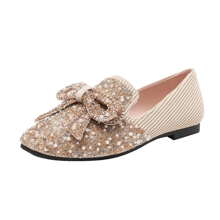 Ballerine Strass Noeud Papillon Doré