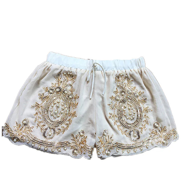 Short Blanc Paillette Avec Perles Femme