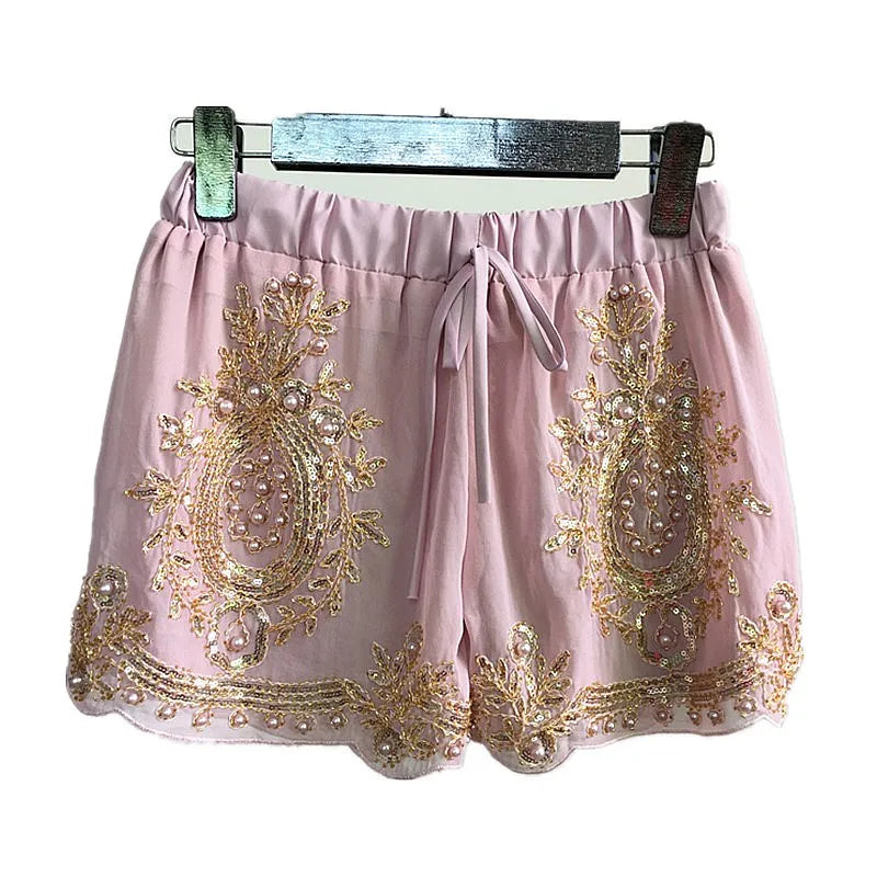 Short Rose Paillette Avec Perles Femme