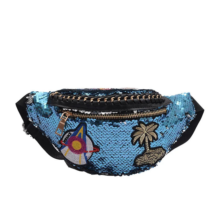 Sac Banane Paillette Brodé Bleu