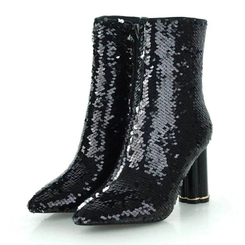 Bottine Paillette Talon Transparent Strass Paillettes Strass Paillettes