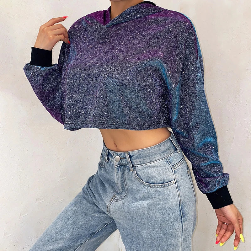 Sweat Top Crop Pailleté Gris