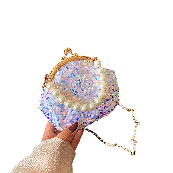 Petit Sac Paillettes Perles Fermoir Porte Monnaie Blanc