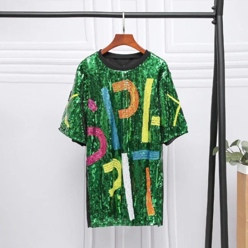 T-Shirt Paillette Avec Lettres vert