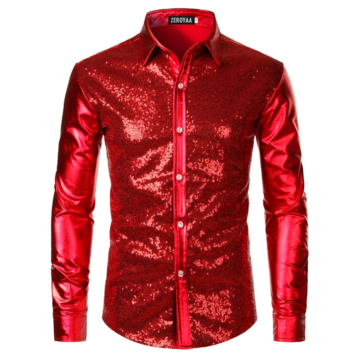 Chemise Paillette Homme Doré rouge