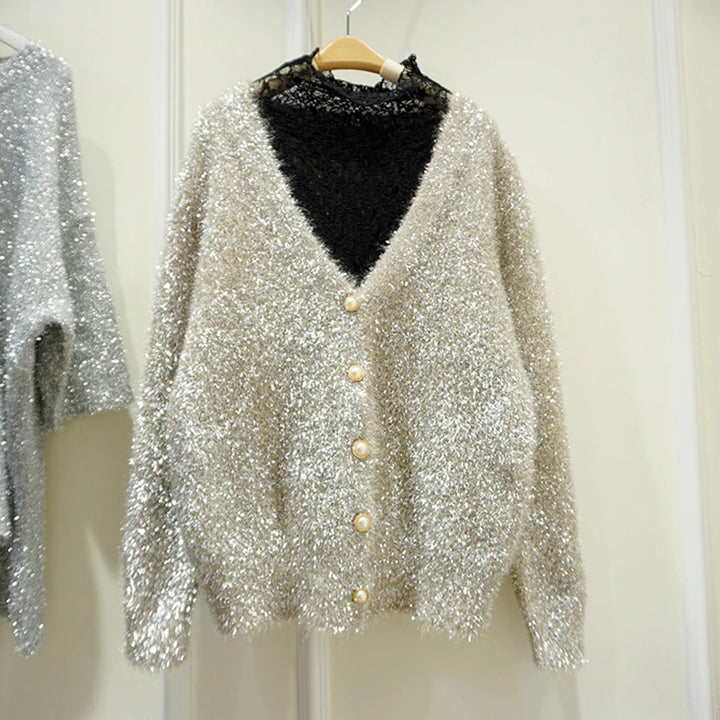 Cardigan Doré Paillette Brillant Femme