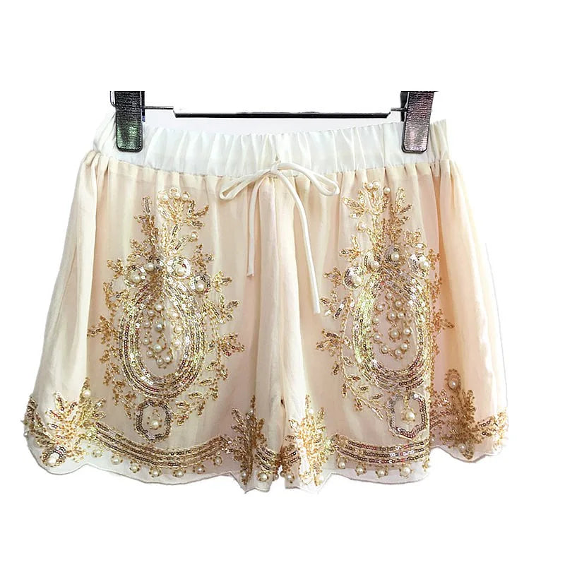 Short Beige Paillette Avec Perles Femme