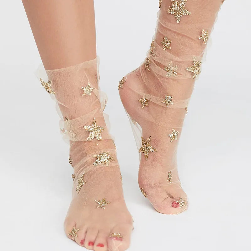 Chaussettes Transparentes Etoiles Pailletées Doré