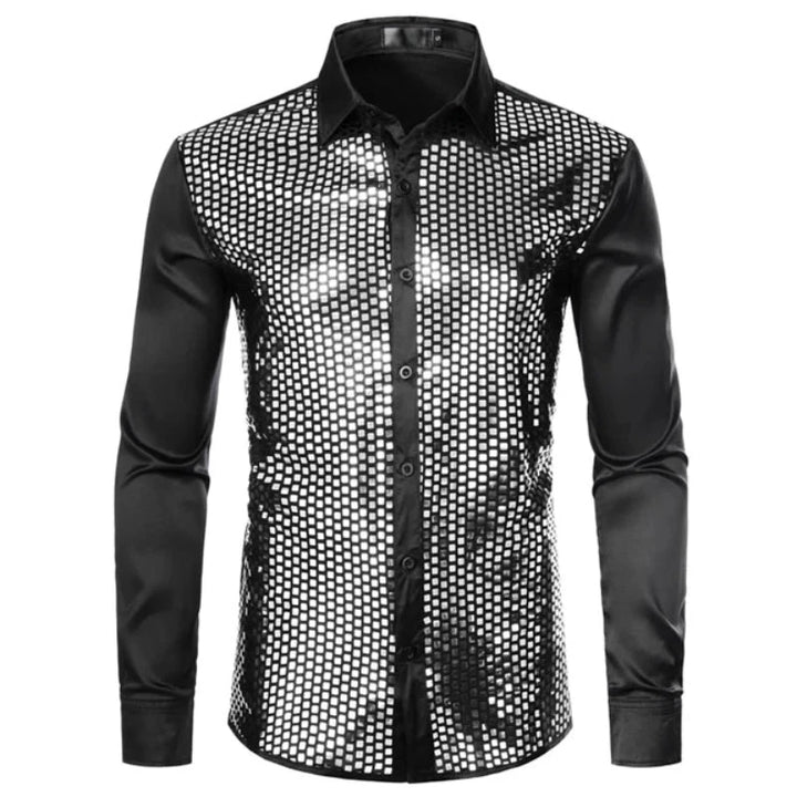 Chemise Paillette Noir Homme Doré