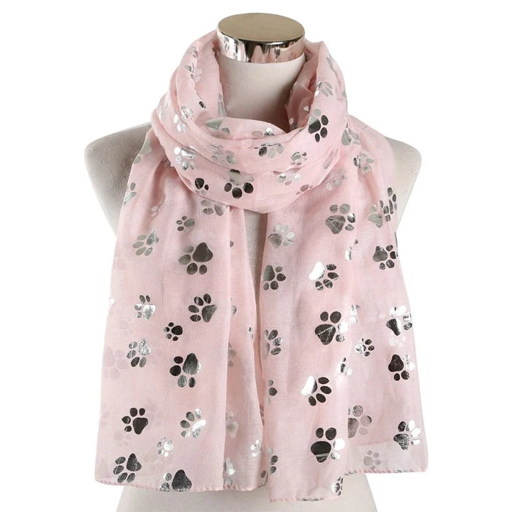 Echarpe Soie Patte de Chien Argenté Rose