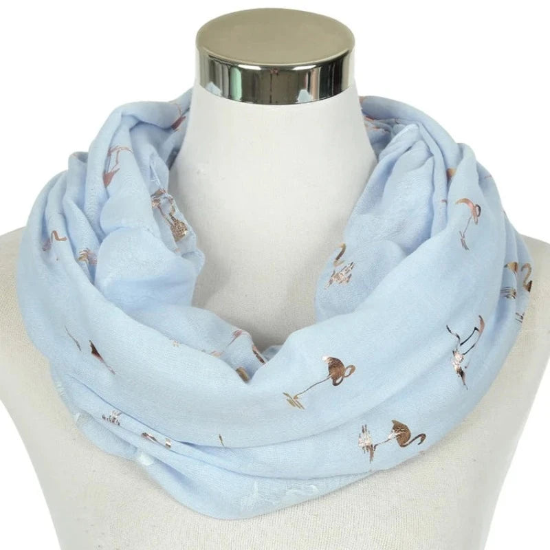 Snood Flamant Rose Doré Bleu ciel