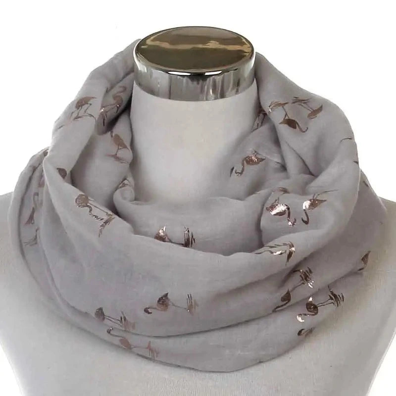 Snood Flamant Rose Doré Gris