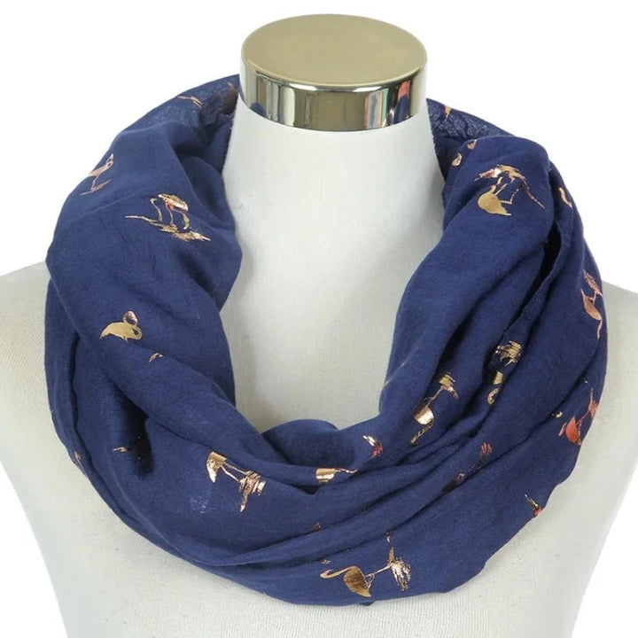 Snood Flamant Rose Doré Bleu