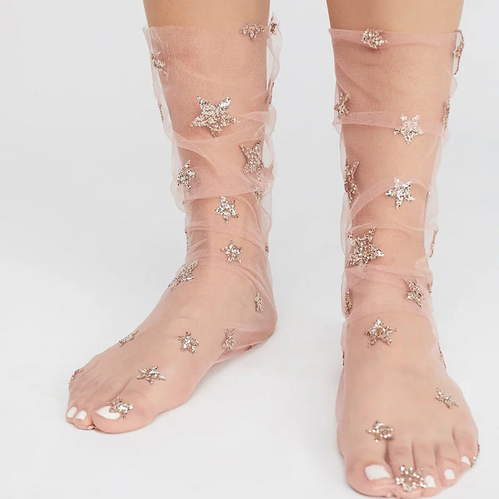 Chaussettes Transparentes Etoiles Pailletées doré