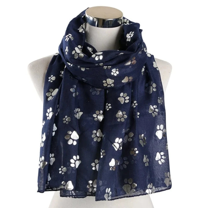 Echarpe Soie Patte de Chien Argenté Navy