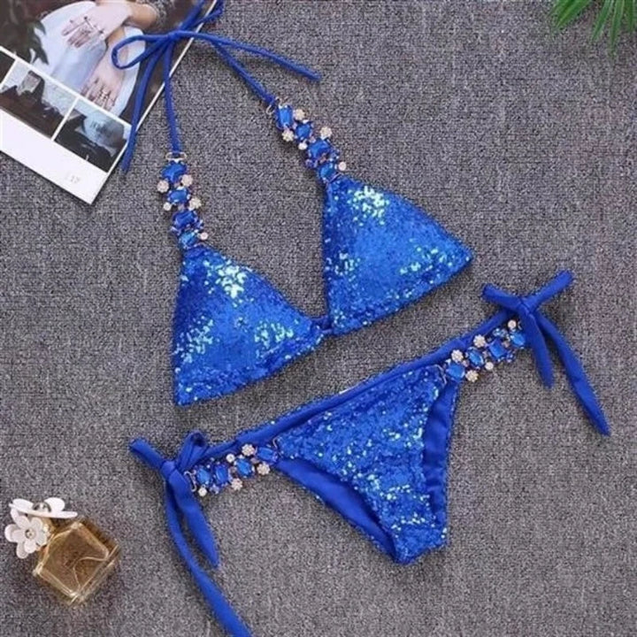 Maillot de Bain Pailleté 2 Pièces bleu