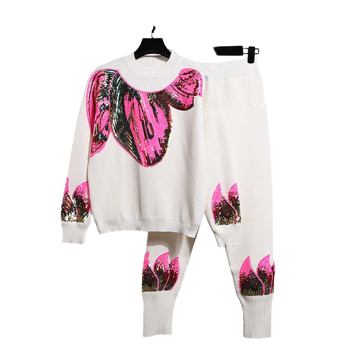 Ensemble Paillette Jogging Blanc Rose