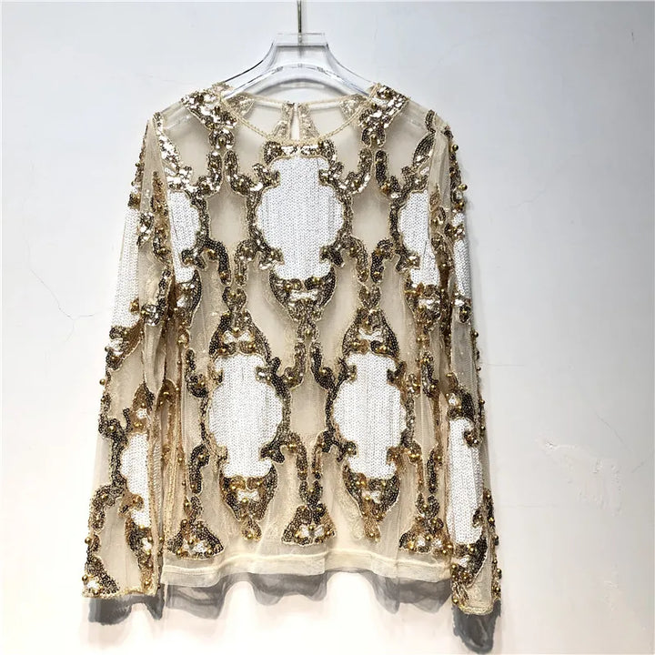 Blouse Manches Longues Transparent Paillette or