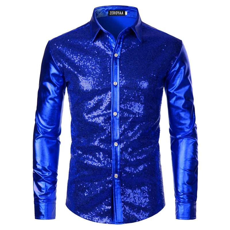 Chemise Paillette Homme Doré bleue