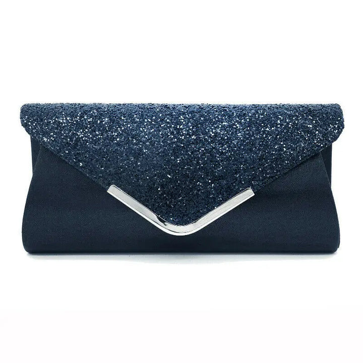 Petit Sac Paillette Enveloppe Bleu Noir