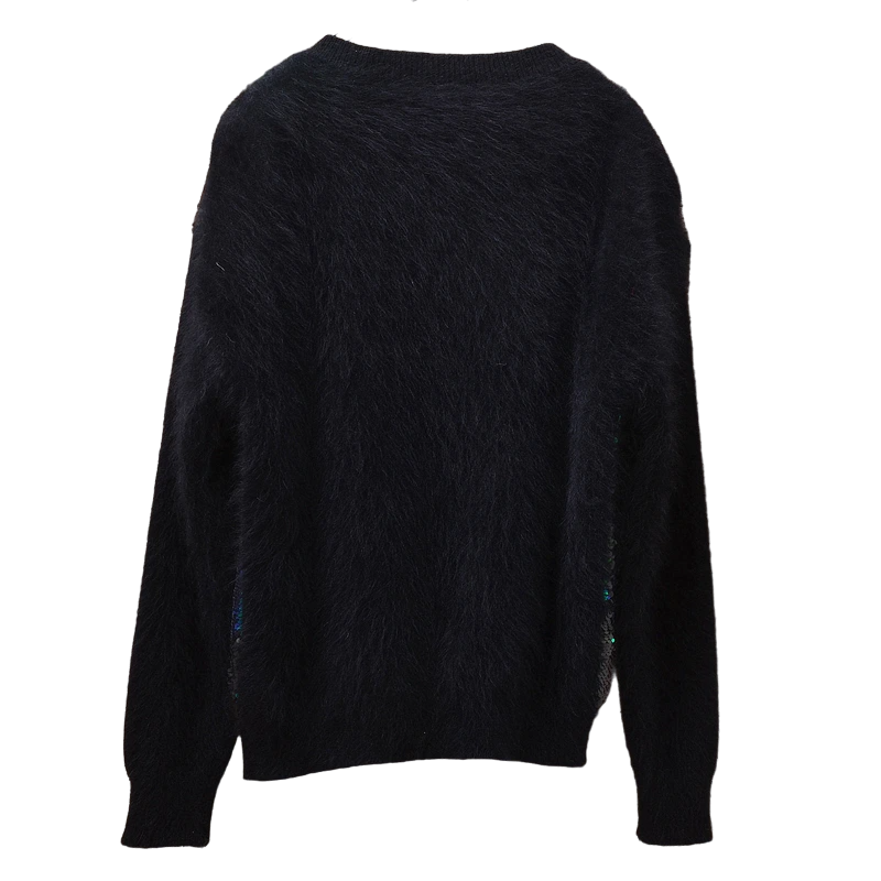 Pull Paillette Laine Noir et Vert Femme Dos