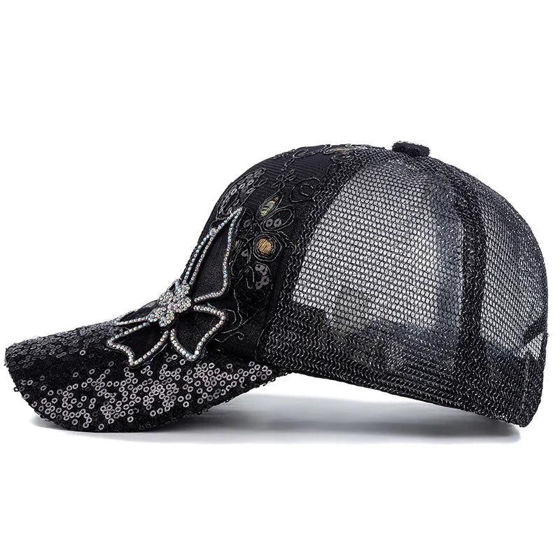 Casquette Paillette Papillon Noir