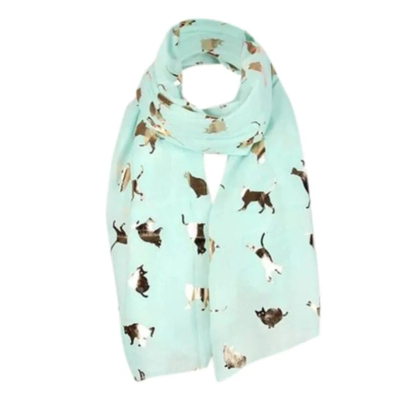 Écharpe Double Face En Soie Vintage - Motif Chat En Mouvement, 30x140 Cm, Noir - Occasion