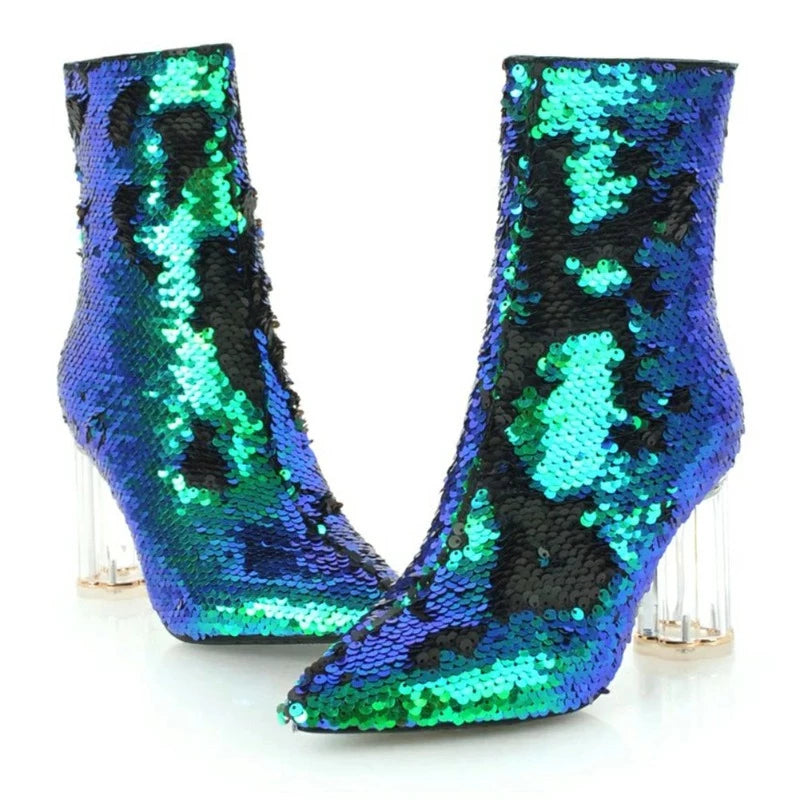 Bottine Paillette Talon Transparent