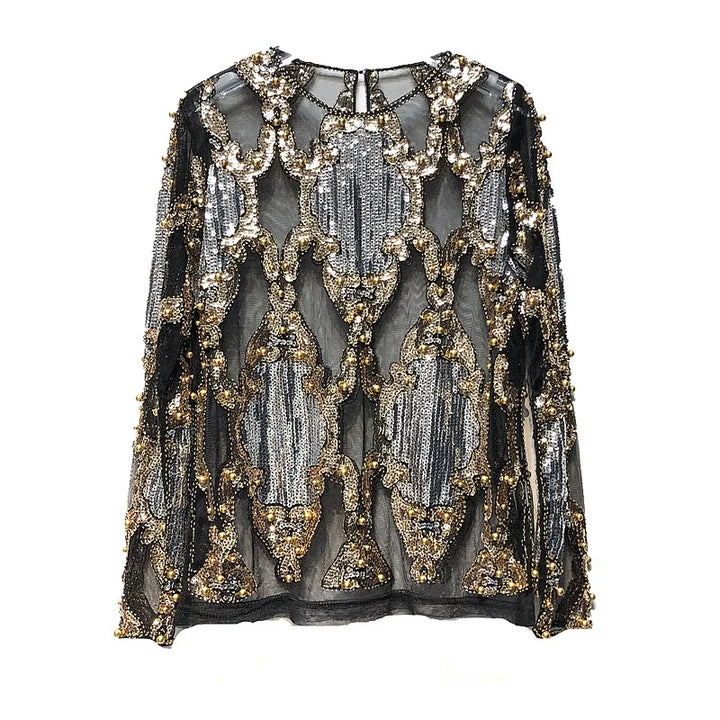 Blouse Manches Longues Transparent Paillette noire