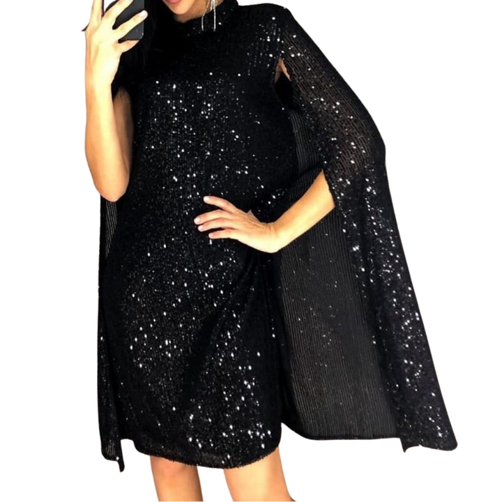 Robe Paillette Manches Ouvertes noir