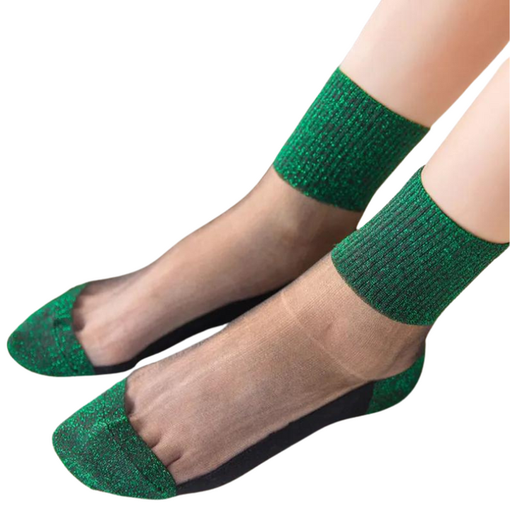 Chaussettes Paillettes Transparent vert Femme 