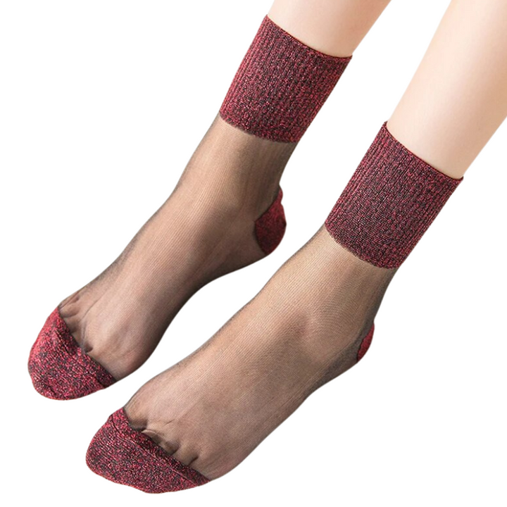 Chaussettes Paillettes Transparent Femme rouge